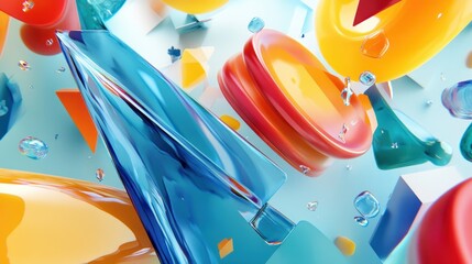 Wall Mural - abstract background with blue, red, and yellow shapes and water drops.