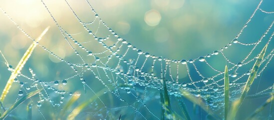 Artwork depicting a spider web adorned with droplets showcasing a natural abstract style