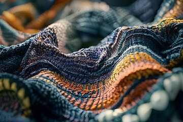 Wall Mural - Abstract Closeup of Colorful Fabric Texture with Wrinkles and Patterns