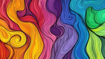 Wall Mural - Multicolored rainbow themed abstract doodle design Vibrant illustration featuring lines in an artistic style suitable for children s coloring books and pages