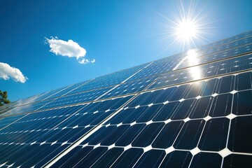 Solar panels reflect sparkling light direct From the sun ,Clean energy and environment. power full of natural energy, ai