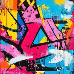 Abstract colorful geometric shapes with dripping paint on a grunge background.