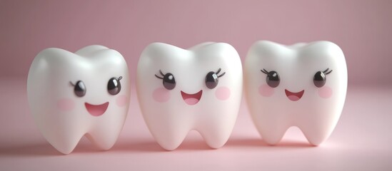 Tooth whitening with veneers 3D cartoon render of a cute character in a flat style for design purposes