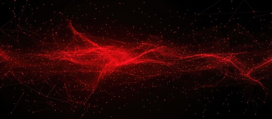 Poster - Abstract mesh raster map featuring a glare effect with red lines light spots and points against a dark background