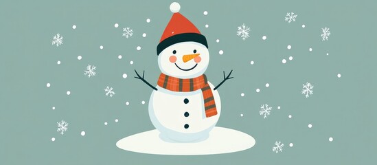 Wall Mural - Flat style Christmas card featuring a snowman