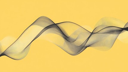 Wall Mural - Abstract line art illustration featuring a simple gradient wave design in black and white against a yellow background