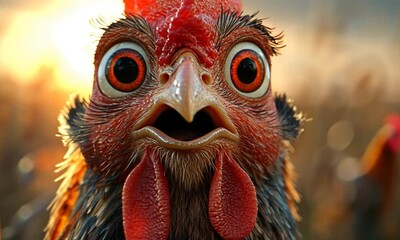 Wall Mural - Close-up Portrait of a Surprised Hen