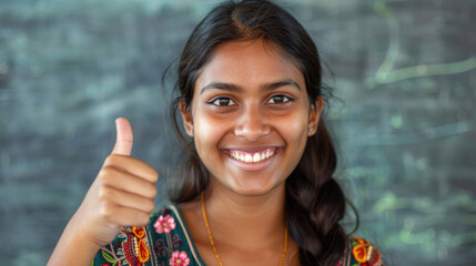 indian Pretty woman smiling Thumbs up gesture model background png file