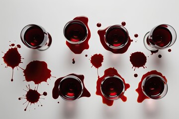 Wall Mural - Set of Rich Red Wine Stains on Pristine White Background