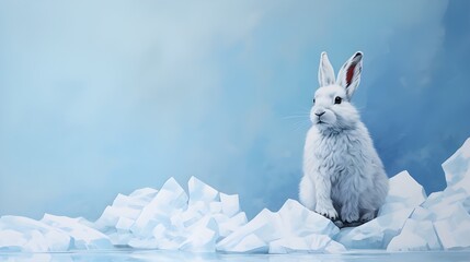 Wall Mural - white rabbit on the snow