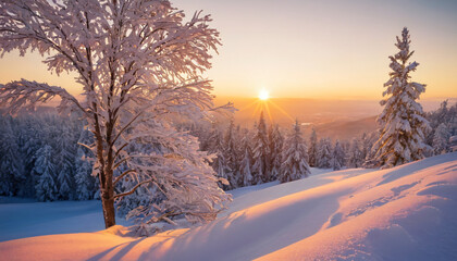 Wall Mural - sunrise in the snow-filled mountains