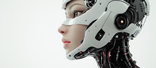 Wall Mural - 3d rendering of a futuristic cyborg girl featured against a plain white backdrop