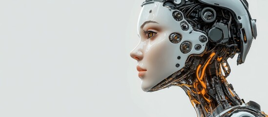Wall Mural - 3d render of a female robot in profile view