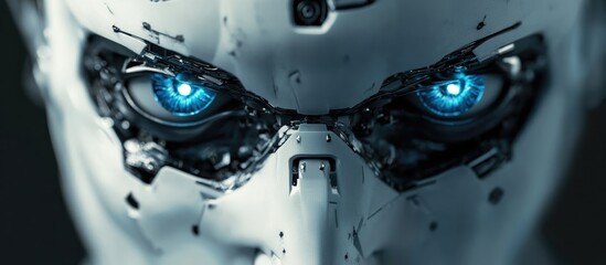 Wall Mural - cyborg with blue eyes featuring a detailed 3d illustration of its face