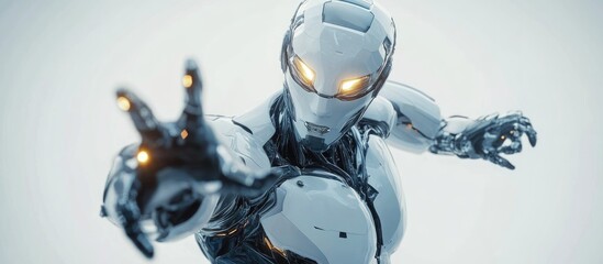Wall Mural - cyborg hero against a white backdrop 3d rendering