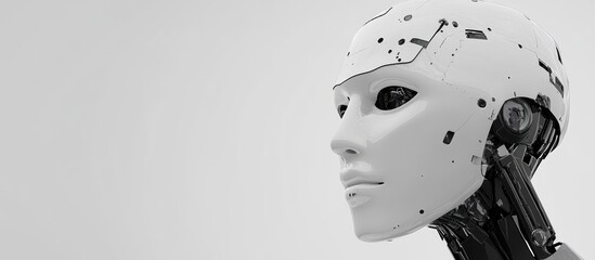 Wall Mural - robot head displayed against a plain white backdrop