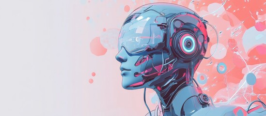 Wall Mural - robotic head utilizing artificial intelligence to process large data sets and communicate with human