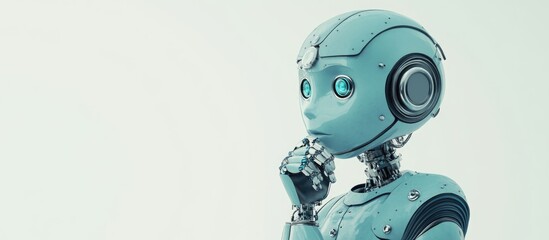 Wall Mural - vintage robot cartoon contemplating with a white background 3d illustration