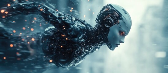 Wall Mural - female cyborg in motion 3d illustration