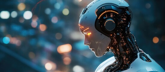 Wall Mural - business and ai technology to educate and train intelligent robots that assist in analyzing future m