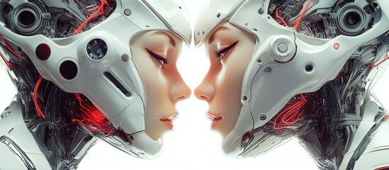 Wall Mural - portrait of two robotic women exploring the themes of technology and gaming through an abstract 3d i