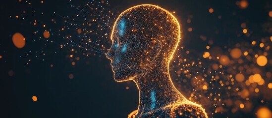 Wall Mural - concept of data analysis in machine learning and artificial intelligence featuring a humanoid figure