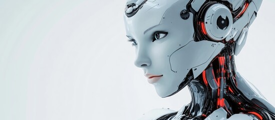 Wall Mural - 3d visualization of a female robot set against a white backdrop
