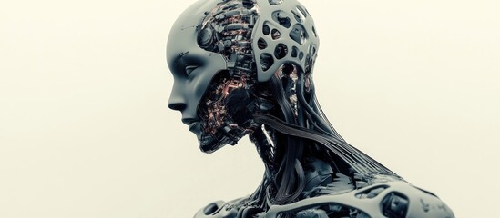 Poster - Futuristic cyborg featuring intricate internal body structure against a neutral background 3D render