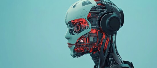 Wall Mural - an android with a partially removed mask shows its internal technology digital illustration