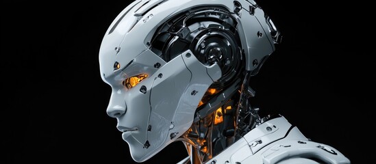 Wall Mural - futuristic robot profile face design isolated on a black backdrop 3d rendering
