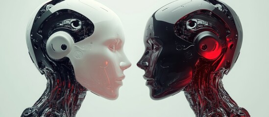 Wall Mural - illustration set showcasing artificial intelligence and robotic machine learning in a dual tone colo