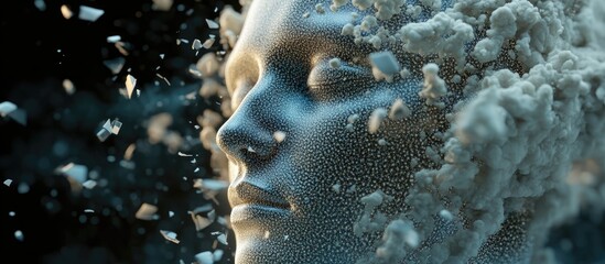 Wall Mural - artificial intelligence and machine learning concept represented by a digital human face undergoing 
