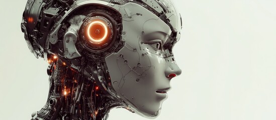 Wall Mural - 3d rendering of a robotic cyborg head illustrating the concept of artificial intelligence and learni