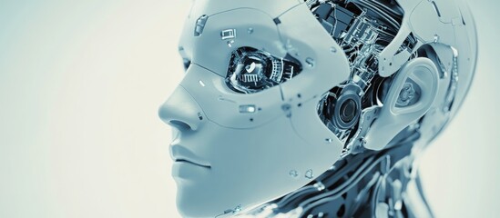 Wall Mural - futuristic robot concept featuring a human like face blending elements of cyborg technology and arti
