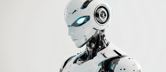Wall Mural - 3d image of an isolated male robot on a white backdrop