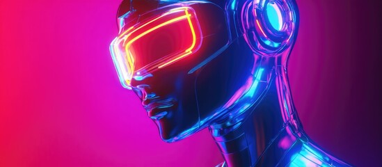 Wall Mural - iridescent plastic robot or artificial human illuminated by neon lights showcasing a 3d rendered des