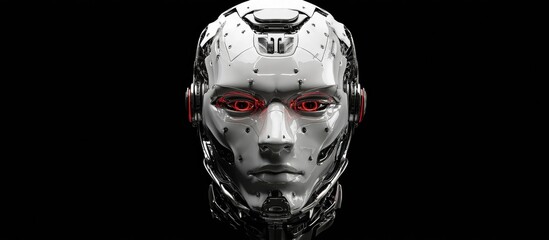 Wall Mural - highly detailed humanoid robot face or cyborg head exhibiting a serious or angry expression front vi