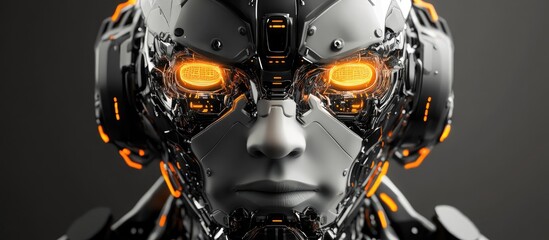 Wall Mural - front view of an advanced cyborg face design 3d rendering