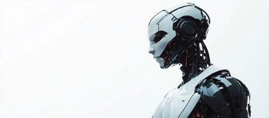 Wall Mural - futuristic cyborg character on a seamless white backdrop rendered in 3d animation