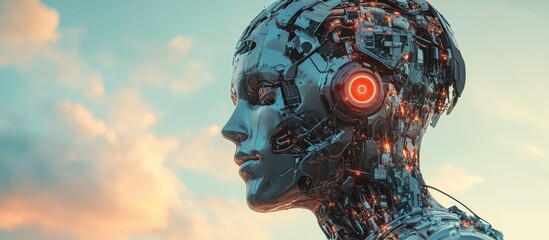 Wall Mural - cyborg identity profile portrait in a post apocalyptic style featuring a 3d illustration