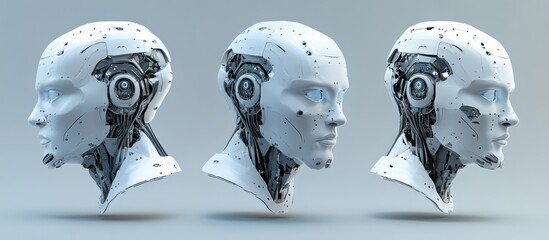 Wall Mural - humanoid robot portrait illustration featuring a futuristic face design
