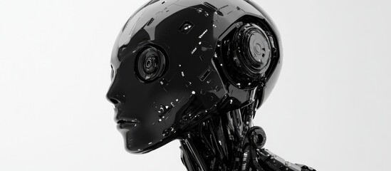 Poster - Detailed depiction of a black AI robot on a white background High quality 3D rendering and illustration 3D computer graphics