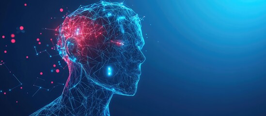 Wall Mural - cyborg with a microchip in its head depicted in a low poly design featuring lines and dots against a