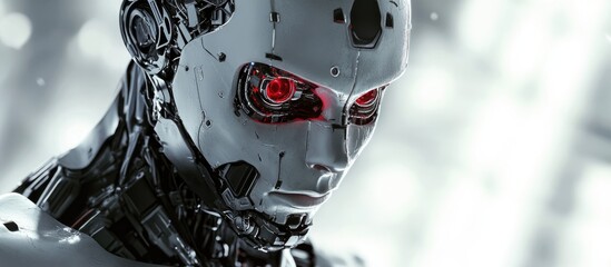Wall Mural - imminent system failure 3d illustration of a damaged futuristic metallic humanoid cyborg in search o