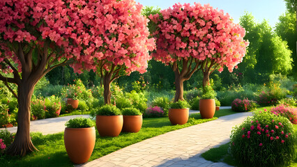 Wall Mural - Pictures of beautiful trees and flowers grown in pots. Placed as a decoration in the large garden. tree (30)