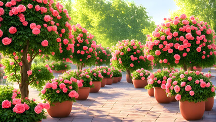 Wall Mural - Pictures of beautiful trees and flowers grown in pots. Placed as a decoration in the large garden. tree (37)