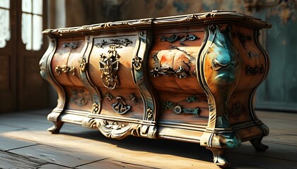 Enchanting Laser Restoration of Antique Furniture in Warm Hues with a Touch of Fantasy and Magic