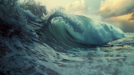 Poster - Dramatic Ocean Wave Crashing at Sunset