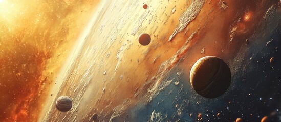 Wall Mural - planetary system illustration created with mixed media techniques