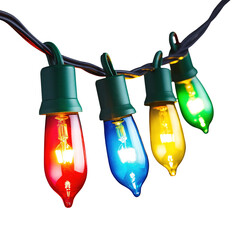 Wall Mural - a string of colorful christmas lights with bulbs lit up in red, green, blue, and yellow isolated on 